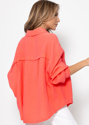 Muslin blouse oversize, short, coral