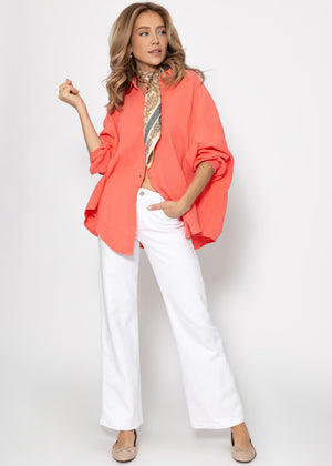 Muslin blouse oversize, short, coral