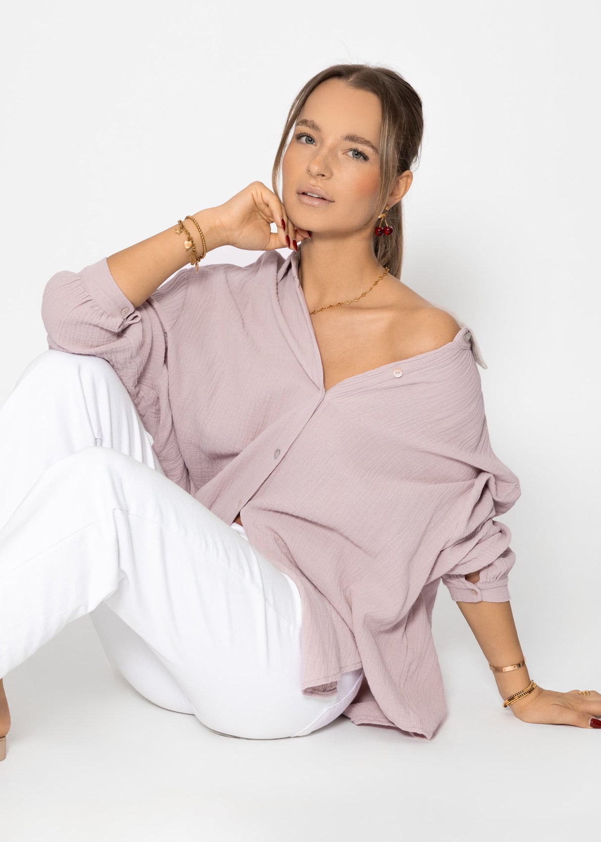 Musselin Bluse oversize, kurz, puderrosa