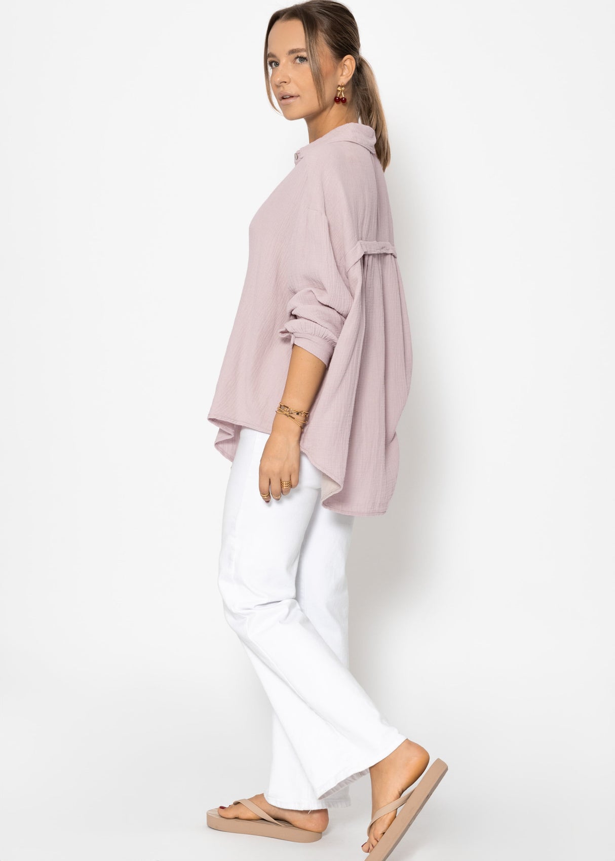 Musselin Bluse oversize, kurz, puderrosa