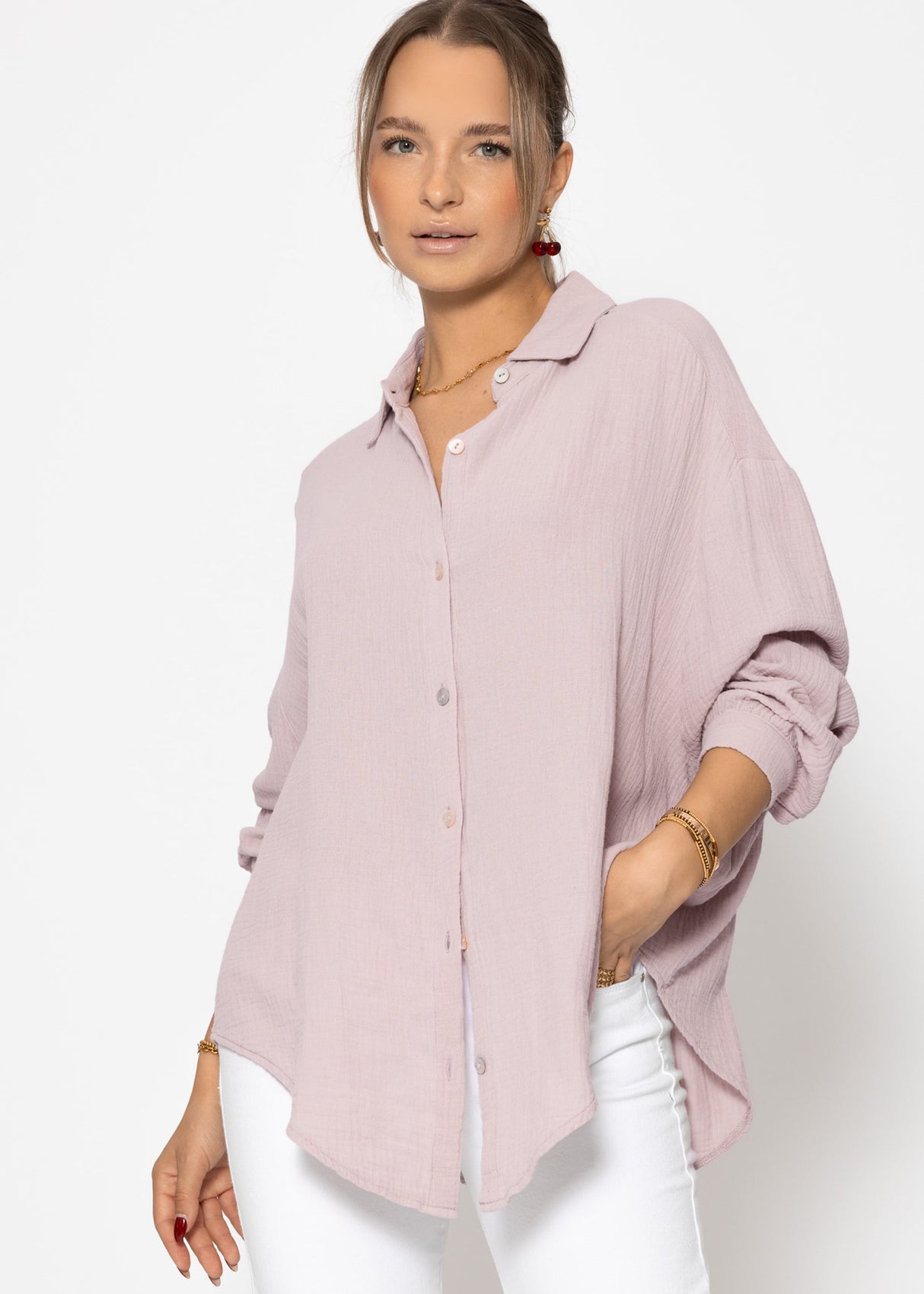 Musselin Bluse oversize, kurz, puderrosa
