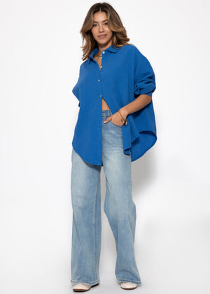 Musselin Bluse oversize, kurz - royalblau