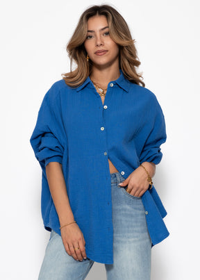 Musselin Bluse oversize, kurz - royalblau