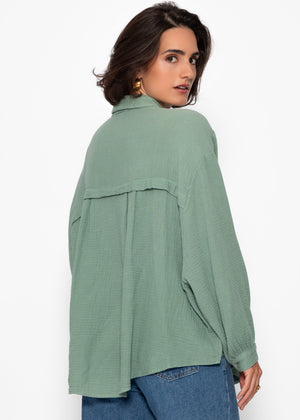 Muslin blouse oversize, short, sage green