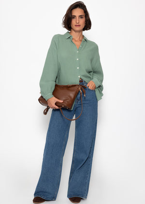 Muslin blouse oversize, short, sage green
