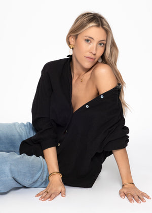 Musselin Bluse oversize, kurz, schwarz