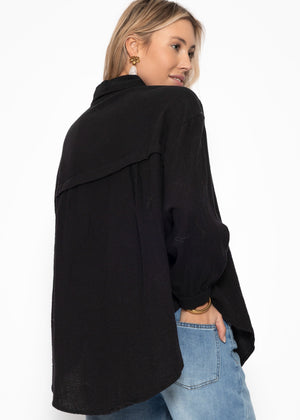 Musselin Bluse oversize, kurz, schwarz