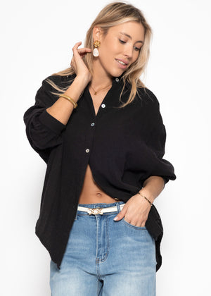 Musselin Bluse oversize, kurz, schwarz