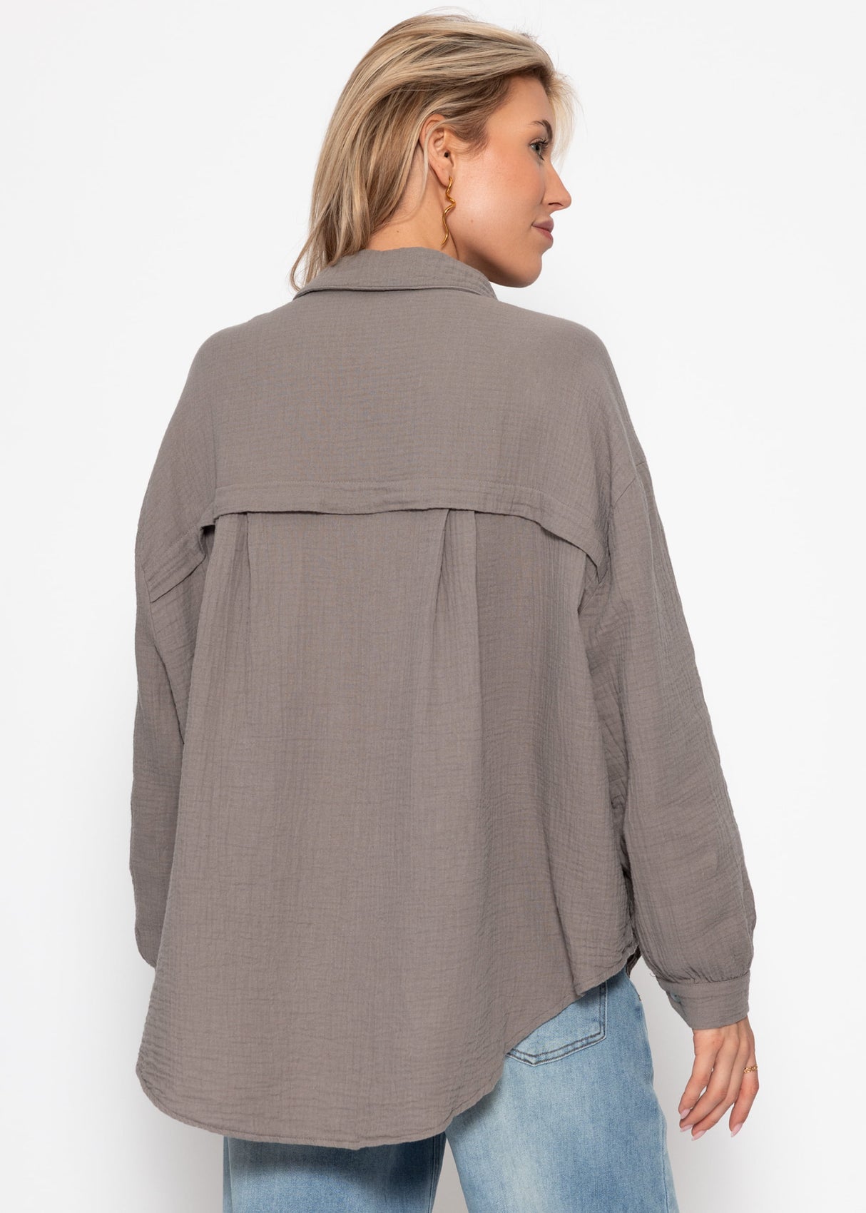 Muslin blouse oversize, short, taupe