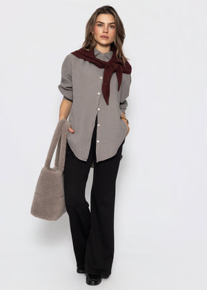Musselin Bluse oversize, kurz - taupe