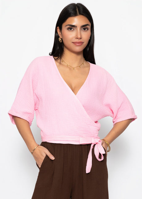 Musselin Bluse zum Wickeln - babyrosa von SASSYCLASSY