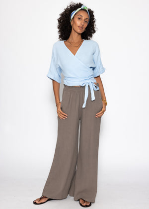 Musselin Bluse zum Wickeln - hellblau