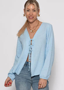 Muslin blouse jacket with ties - light blue