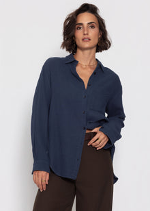 Musselin Hemdbluse - dunkelblau