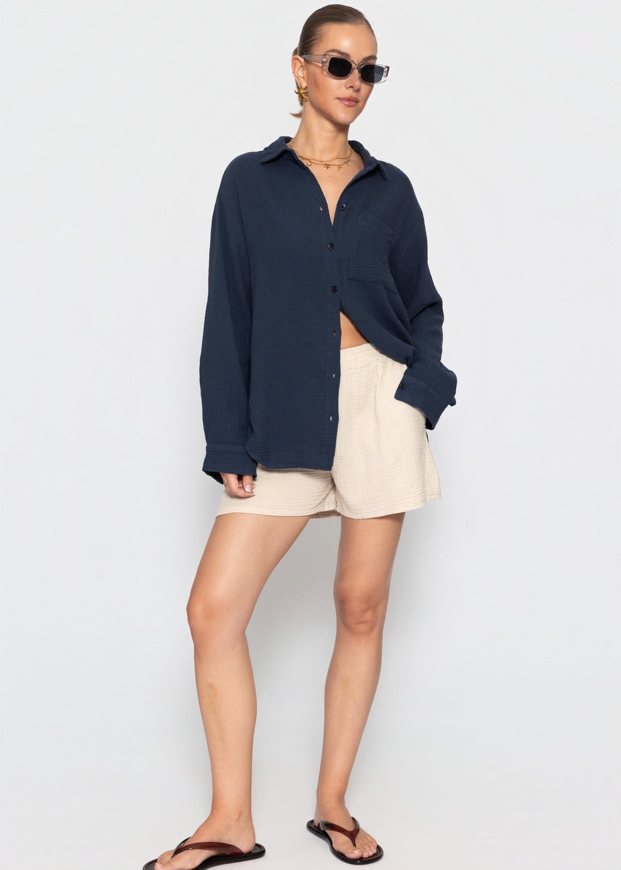 Musselin Hemdbluse - dunkelblau