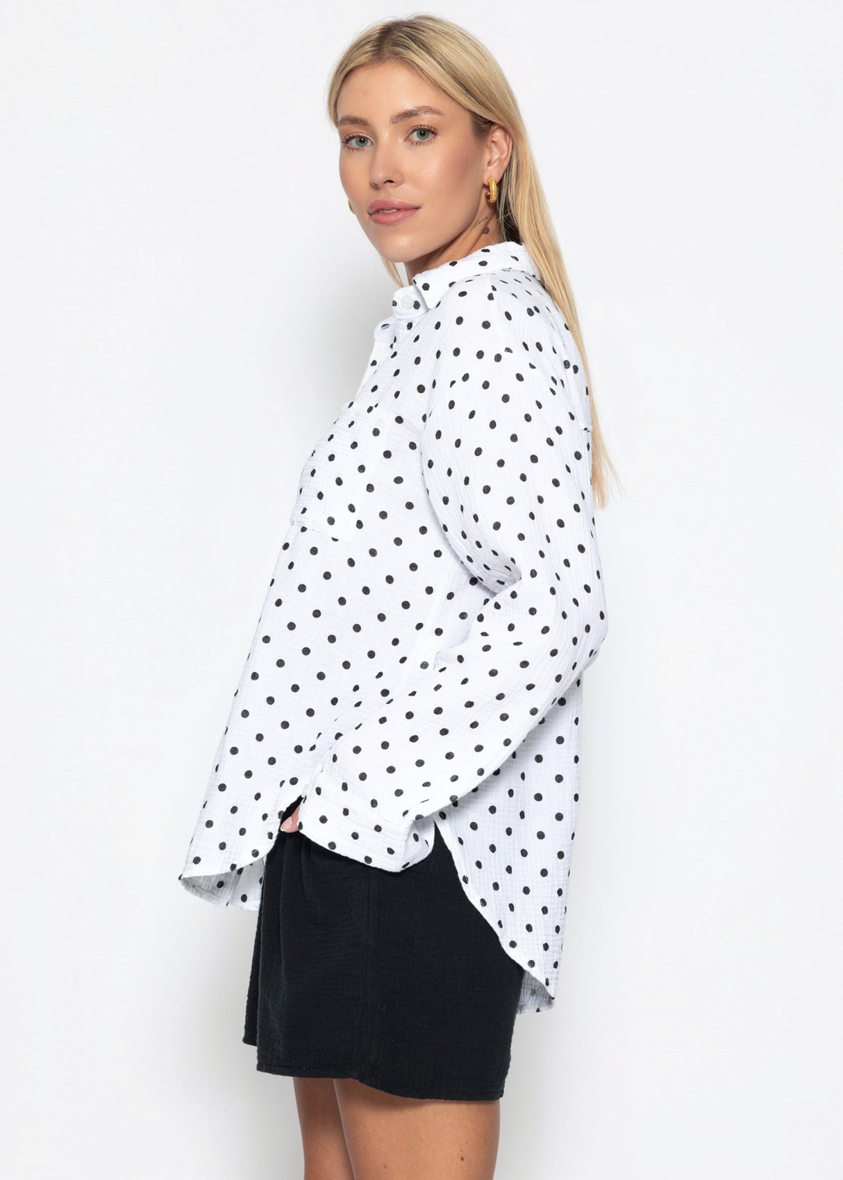 Musselin Hemdbluse mit Punkten - weiß