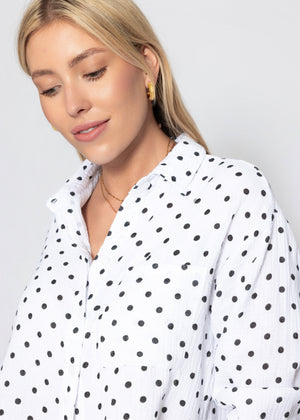 Musselin Hemdbluse mit Punkten - weiß