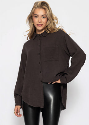 Musselin Hemdbluse - schokobraun