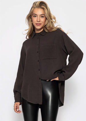Musselin Hemdbluse - schokobraun