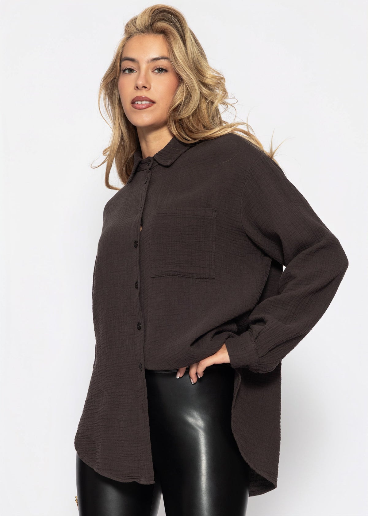 Musselin Hemdbluse - schokobraun