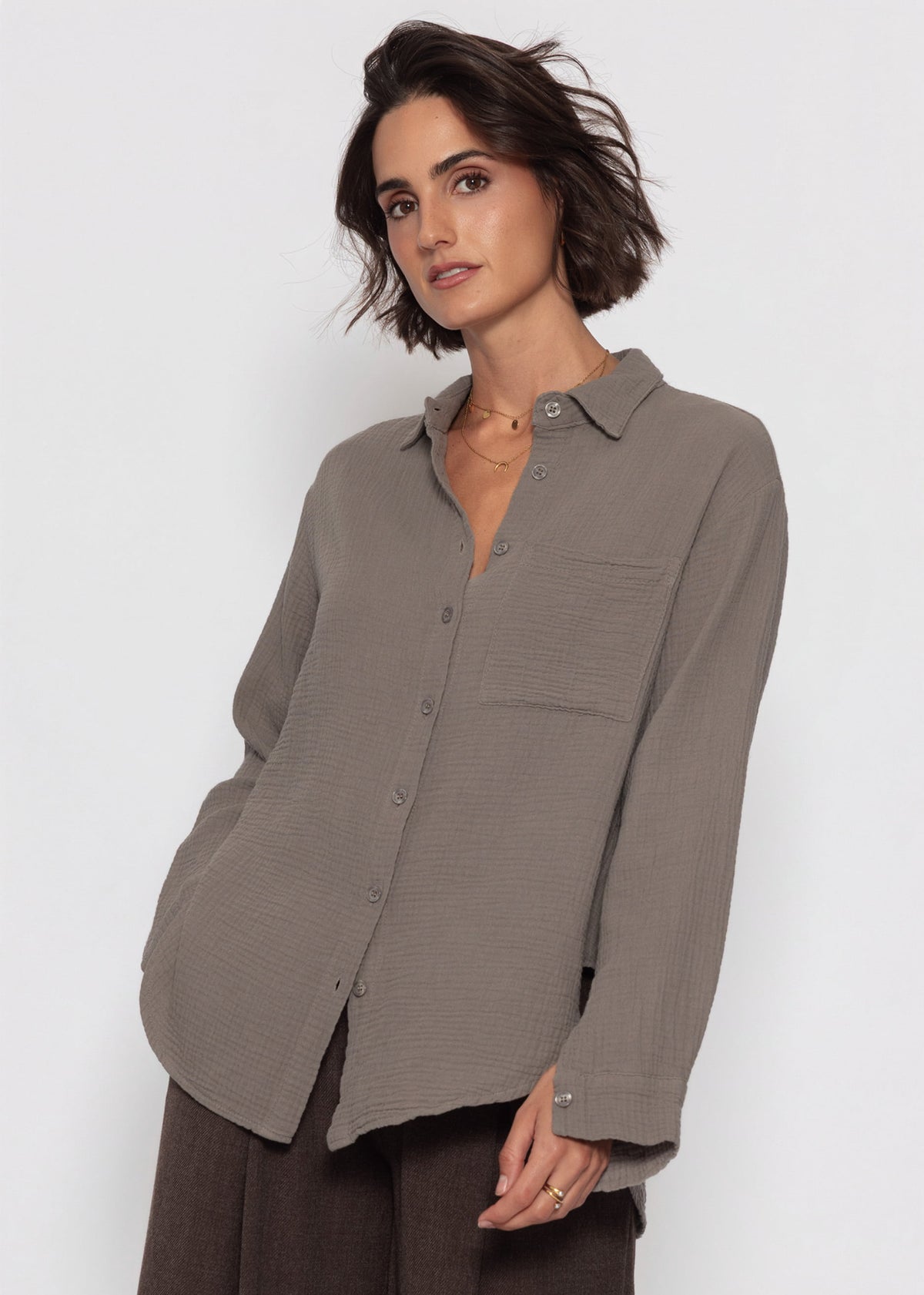 Musselin Hemdbluse - taupe