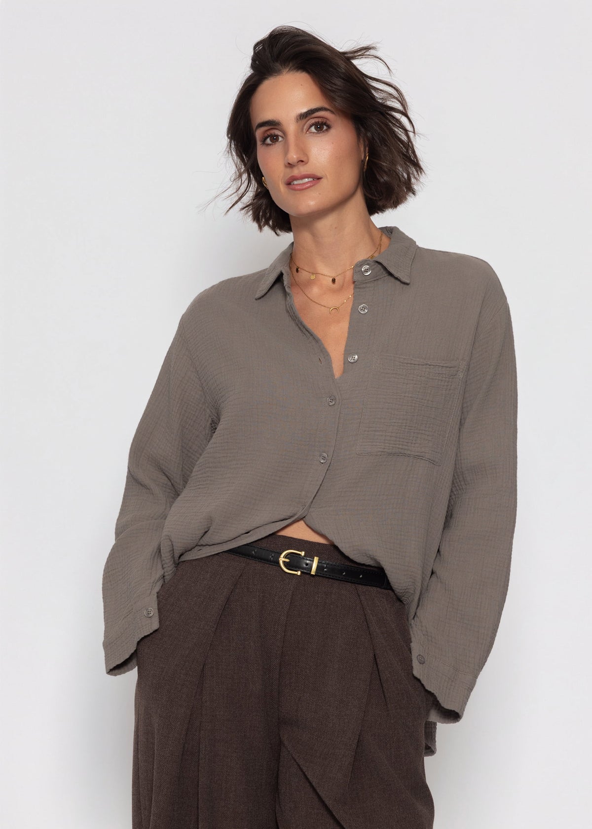 Musselin Hemdbluse - taupe