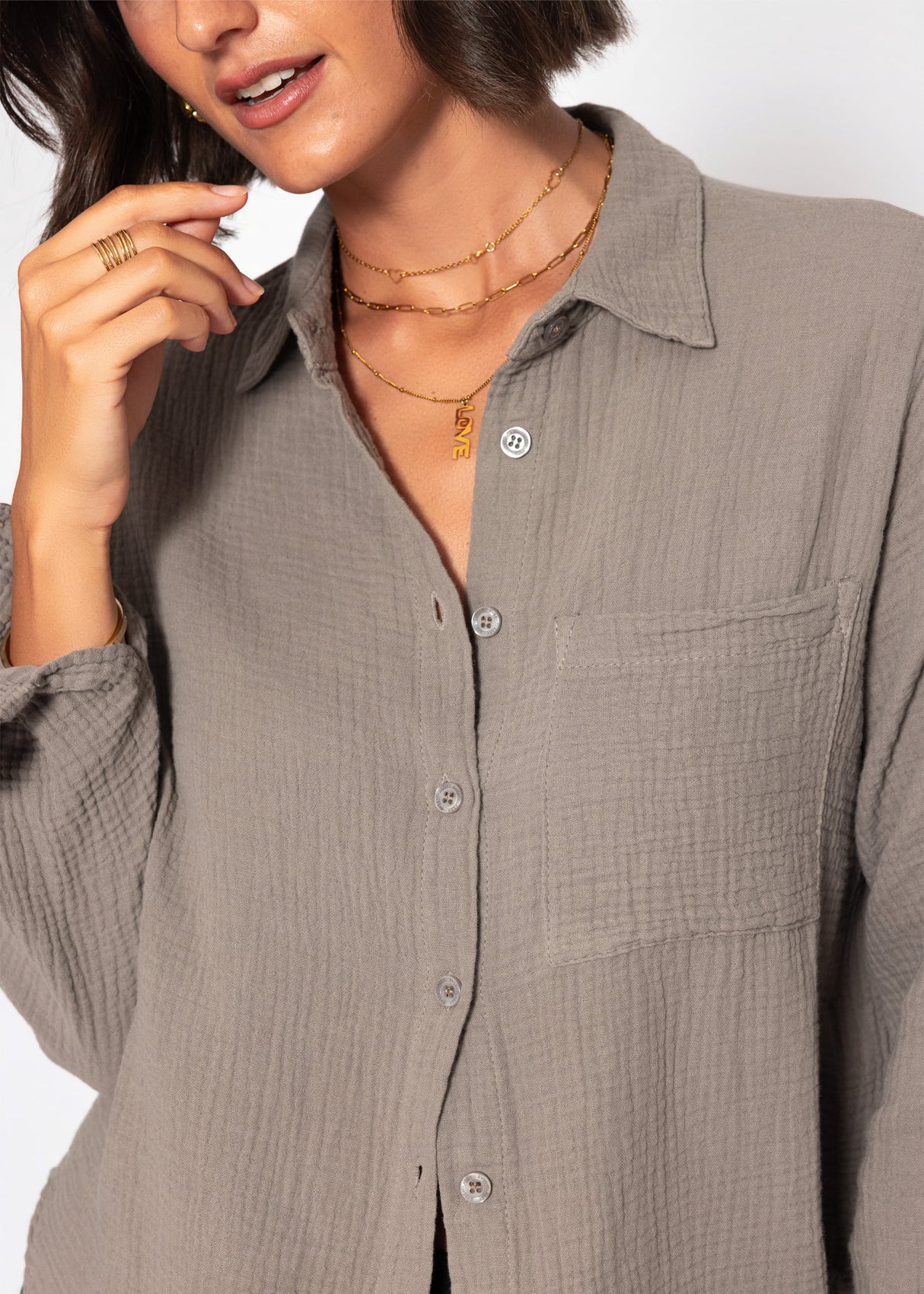 Musselin Hemdbluse - taupe