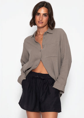 Musselin Hemdbluse - taupe
