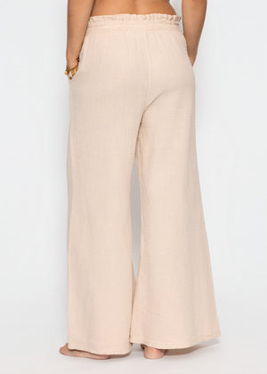 Musselin Hose mit weitem Bein - beige