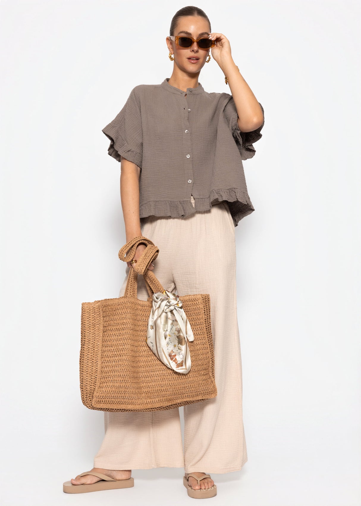 Musselin Hose mit weitem Bein - beige