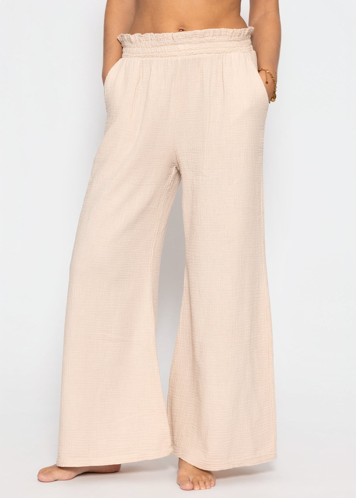 Musselin Hose mit weitem Bein - beige