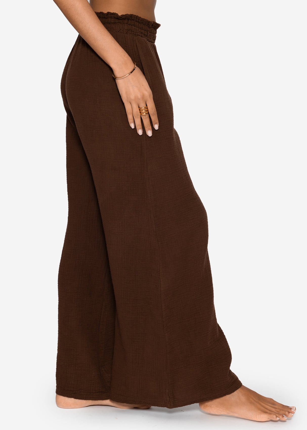 Musselin Hose mit weitem Bein - braun