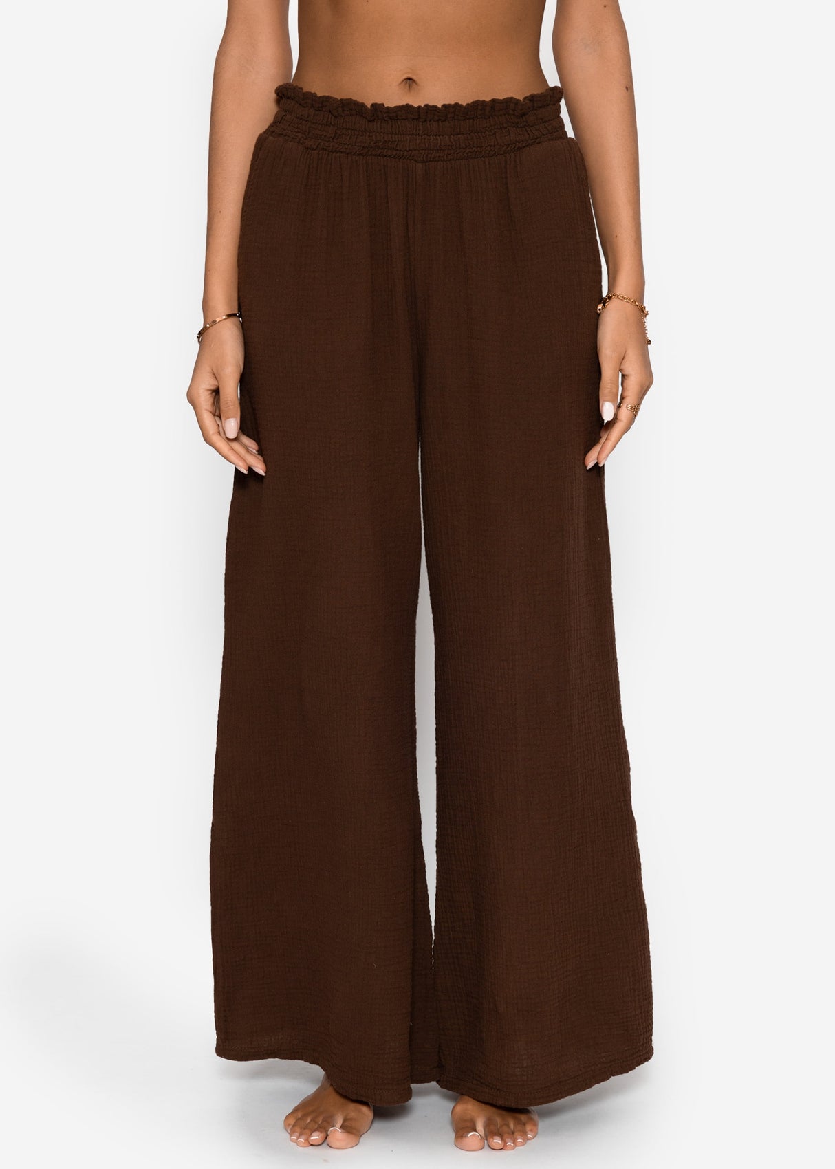 Musselin Hose mit weitem Bein - braun