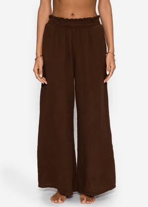 Musselin Hose mit weitem Bein - braun