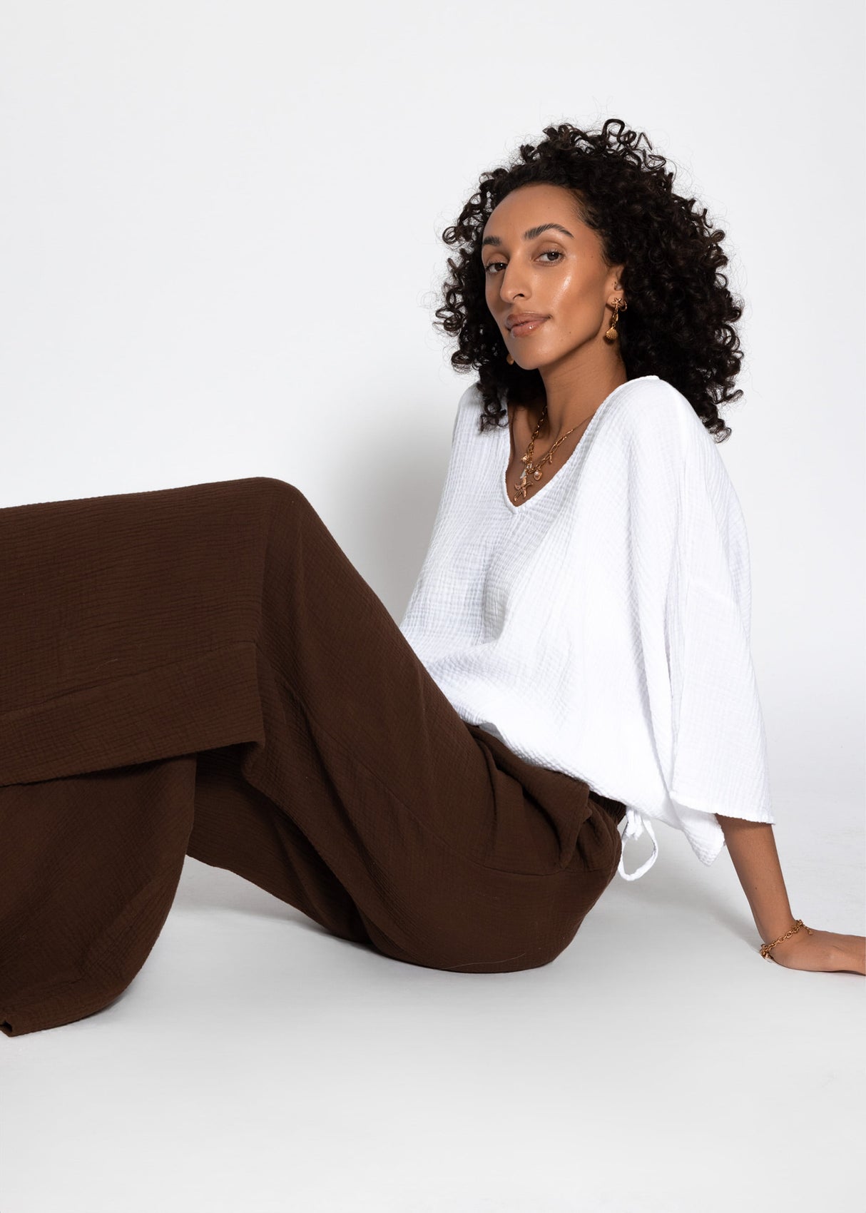 Musselin Hose mit weitem Bein - braun