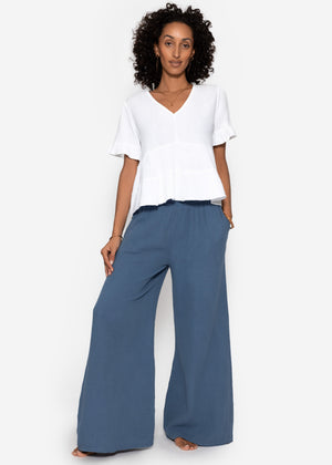 Muslin Wide-Leg Pants - Denim Blue