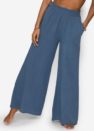 Muslin Wide-Leg Pants - Denim Blue