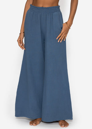 Muslin Wide-Leg Pants - Denim Blue