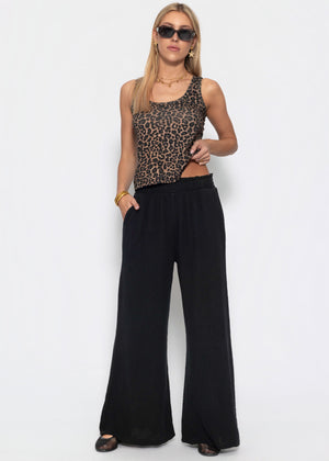 Musselin Hose mit weitem Bein - schwarz