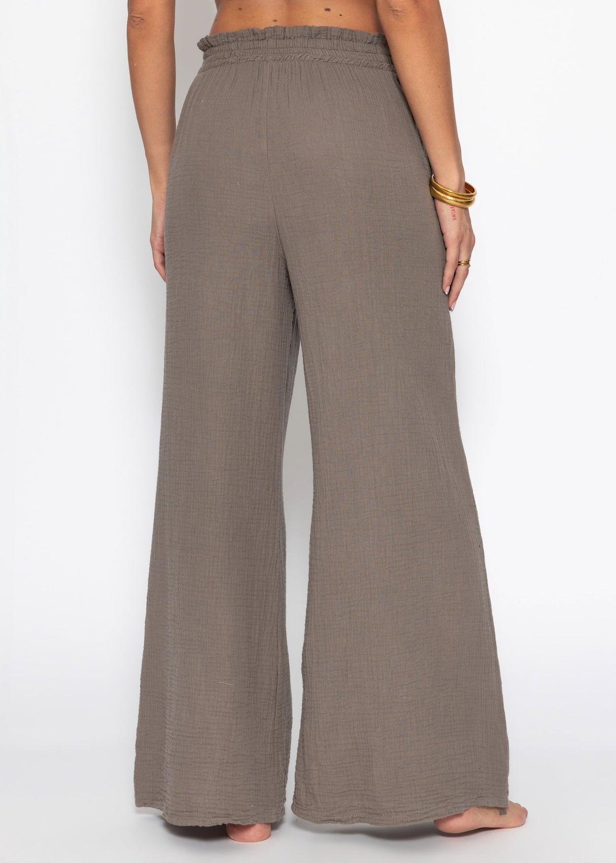 Musselin Hose mit weitem Bein - taupe
