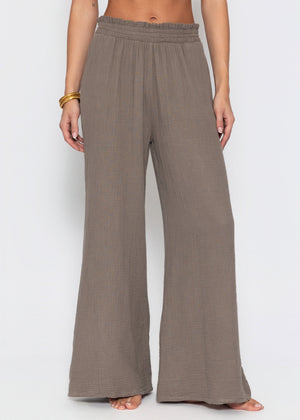 Musselin Hose mit weitem Bein - taupe