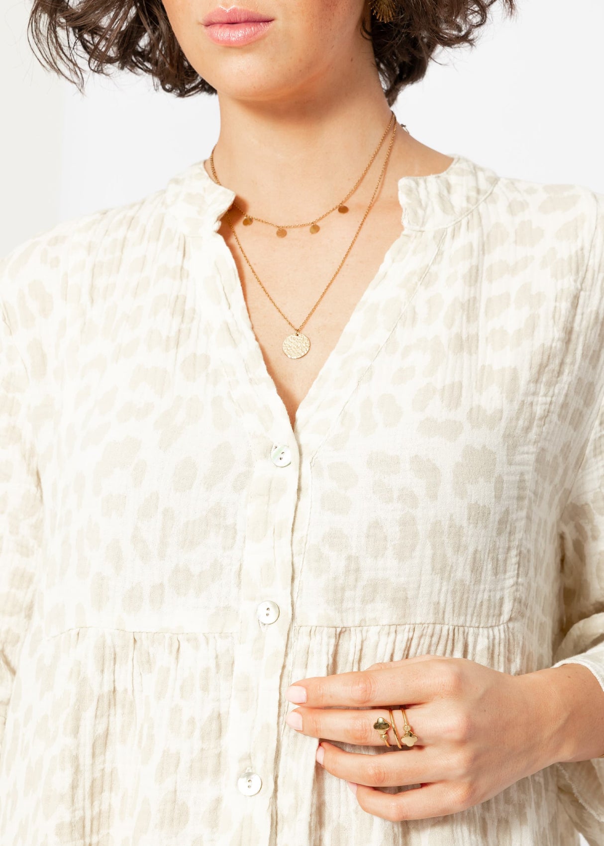 Muslin dress with leopard print - light beige