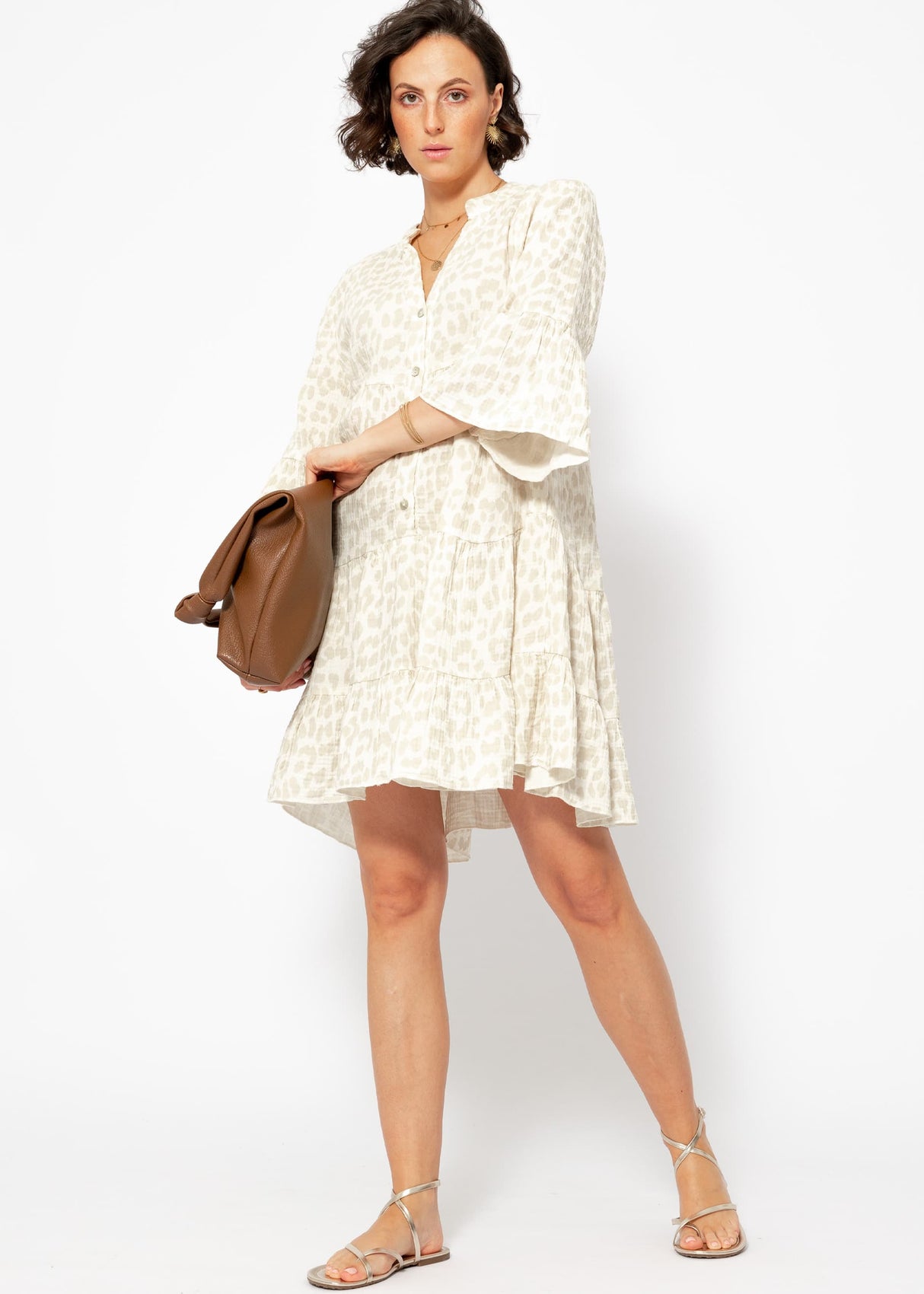 Muslin dress with leopard print - light beige