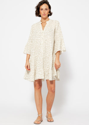 Muslin dress with leopard print - light beige