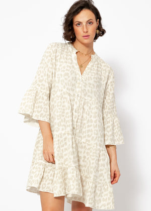 Muslin dress with leopard print - light beige