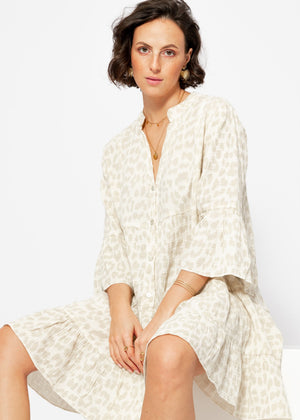 Muslin dress with leopard print - light beige