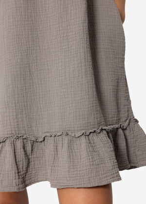 Muslin dress with V-neck - taupe