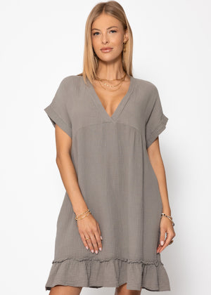 Muslin dress with V-neck - taupe
