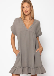 Musselin Kleid mit V-Ausschnitt - taupe
