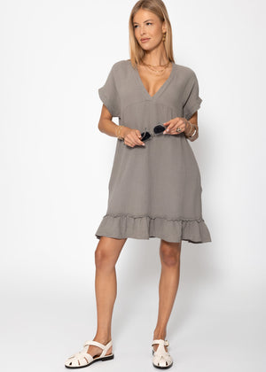 Muslin dress with V-neck - taupe